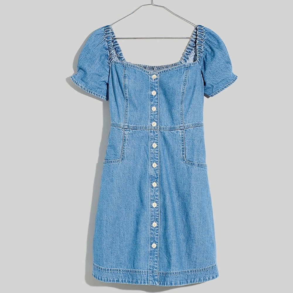 Madewell Denim Puff-Sleeve Mini Dress in Dawnshire Wash